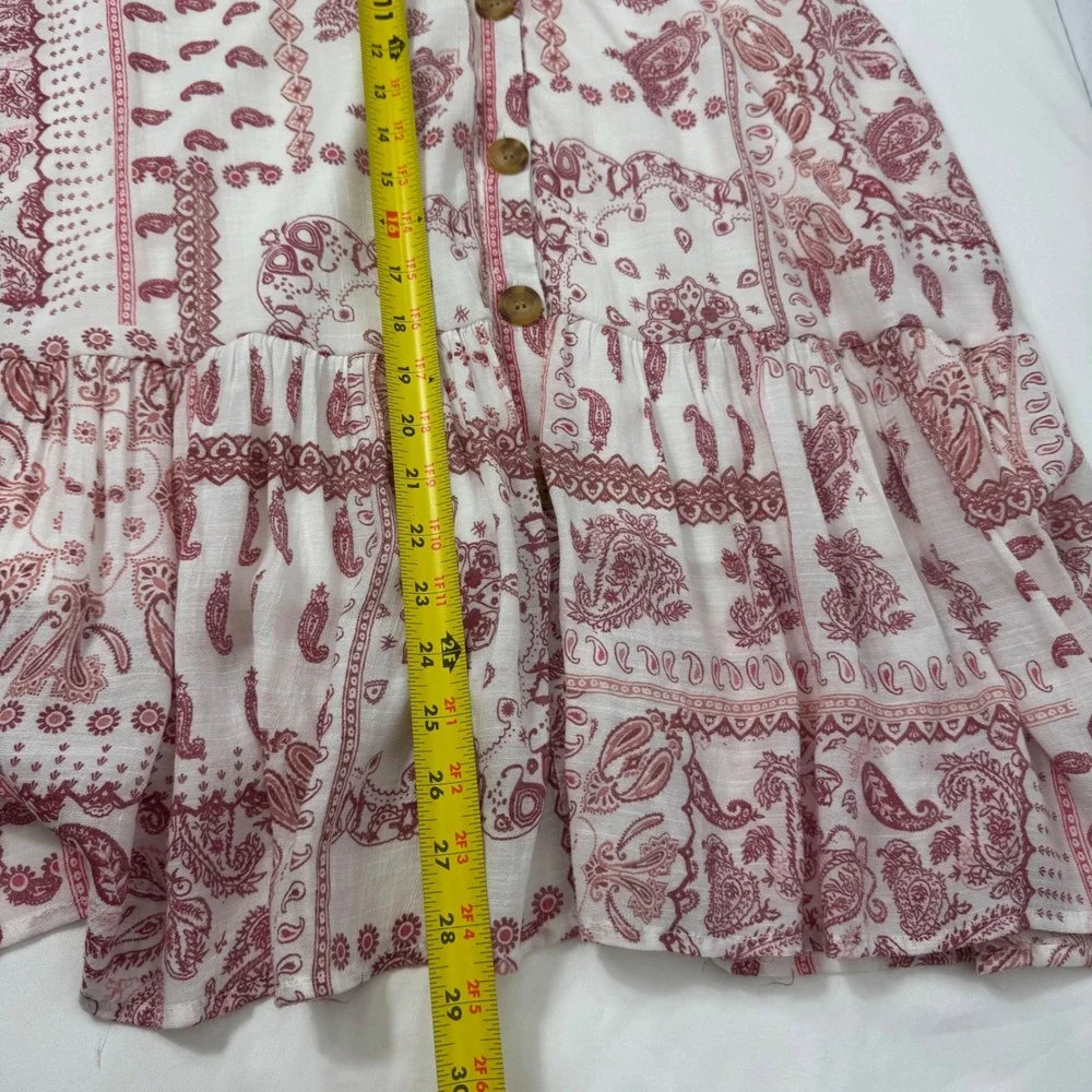 Mlle Gabrielle Red White Paisley Bandana Button Front Ruffle Midi Skirt Size L - Picture 12 of 12